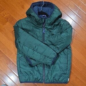 Green Puffer Jacket with Hood Two Sides Size 8/10